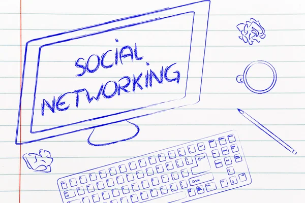 Texto Soial Networking en la pantalla del ordenador — Foto de Stock