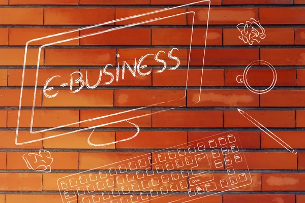 E-business text on computer screen — Stock Photo, Image