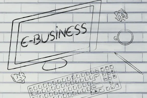 E-Business-Text auf dem Computerbildschirm — Stockfoto