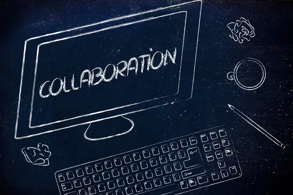 Collaboration text on computer screen — Stock Photo, Image