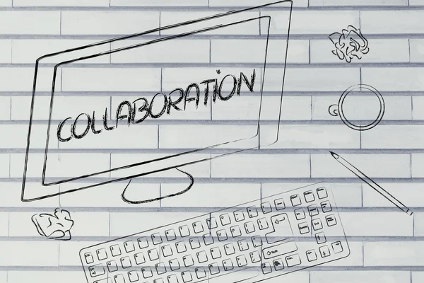 Collaboration text on computer screen — Stock Photo, Image