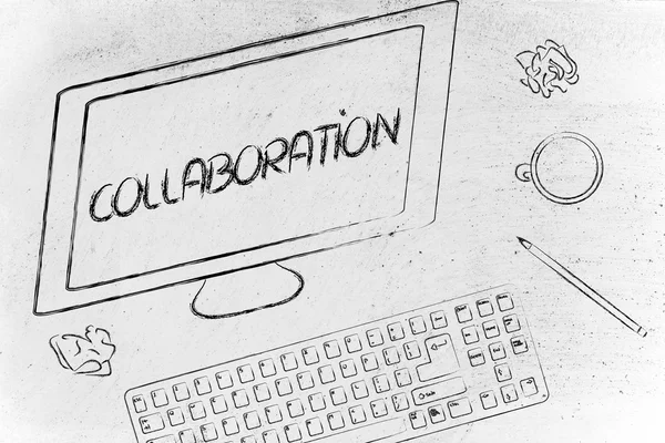 Testo di collaborazione sullo schermo del computer — Foto Stock