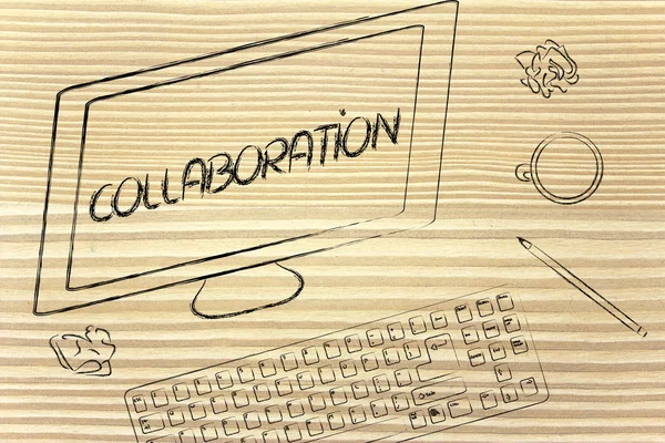 Collaboration text on computer screen — Stock Photo, Image