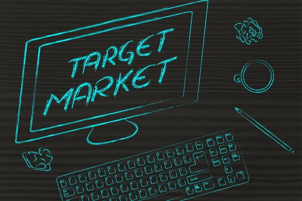 Markt doeltekst op computerscherm — Stockfoto