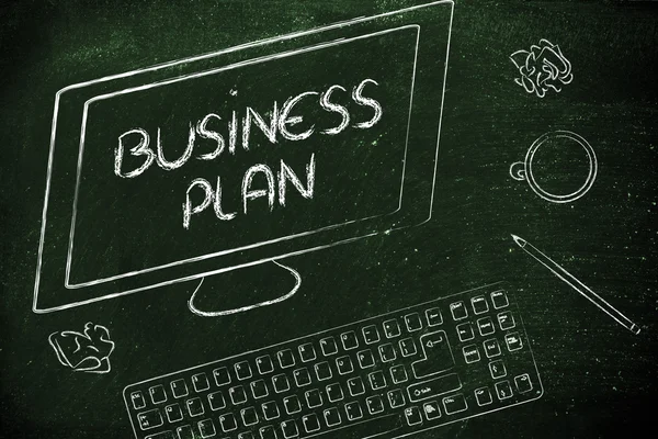 Businessplan-Text auf Computerbildschirm — Stockfoto