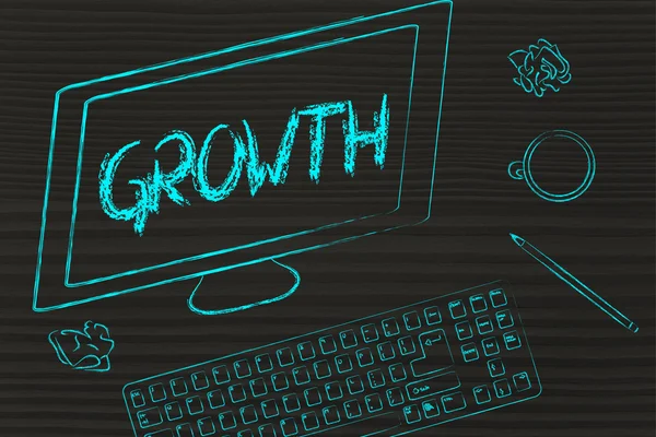 Bilgisayar ekranında yazma büyüme — Stok fotoğraf