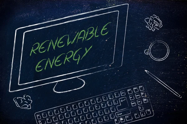 Renewable energy text on computer screen — Stock Photo, Image