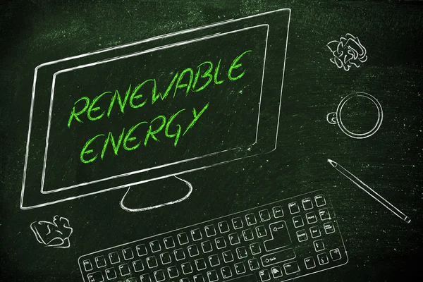 Renewable energy text on computer screen — Stock Photo, Image