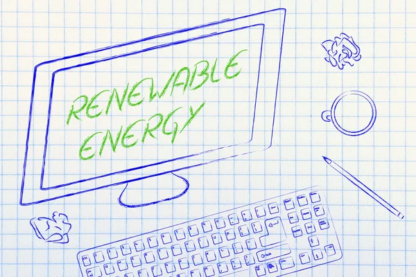 Texto de energía renovable en la pantalla del ordenador — Foto de Stock