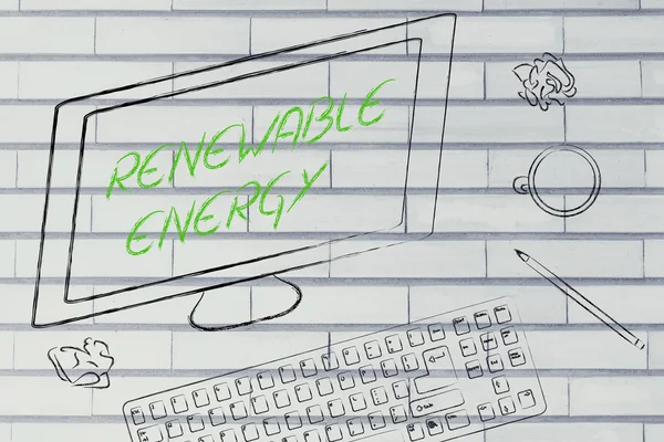 Renewable energy text on computer screen — Stock Photo, Image