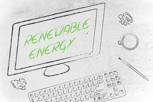 コンピューターの画面上のテキストを再生可能エネルギー — ストック写真