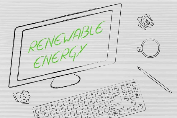 Obnovitelné energie text na obrazovce počítače — Stock fotografie