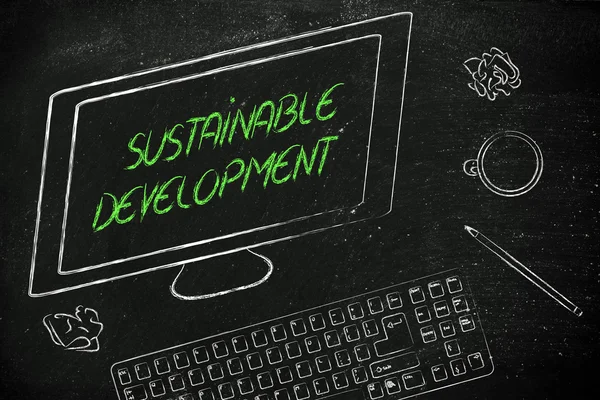 Sustainable development text on computer screen — Stock Photo, Image