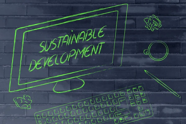 Text für nachhaltige Entwicklung auf dem Computerbildschirm — Stockfoto