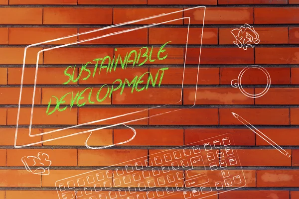 Texto de desenvolvimento sustentável na tela do computador — Fotografia de Stock