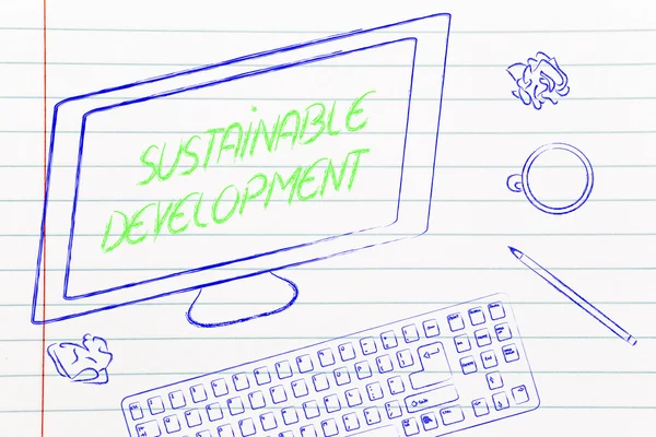 Sustainable development text on computer screen — Stock Photo, Image