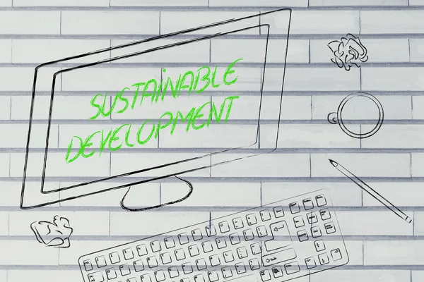 Texto de desarrollo sostenible en la pantalla del ordenador — Foto de Stock