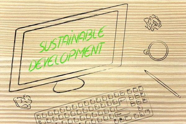 Sustainable development text on computer screen — Stock Photo, Image