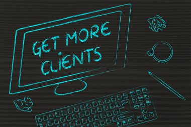 Get More Clients text on computer screen clipart