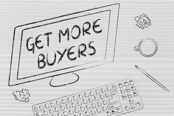 Get more Buyers text on computer screen — Stock Photo, Image