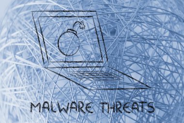 Internet güvenlik ve kötü amaçlı yazılım tehditleri, pc içinde bomba