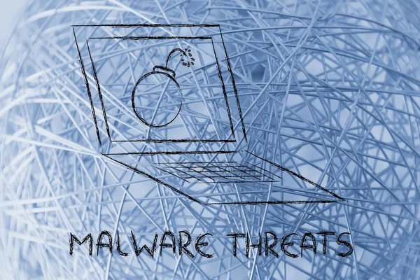 Internet security and malware threats, bomb inside pc — Stock Photo, Image