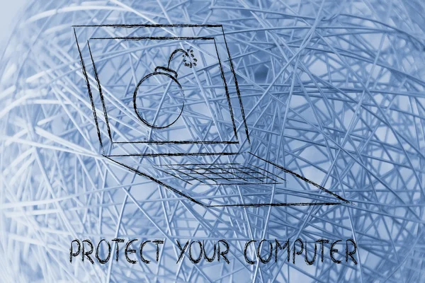 Internet-Sicherheit und Malware-Bedrohungen, Bombe im PC — Stockfoto