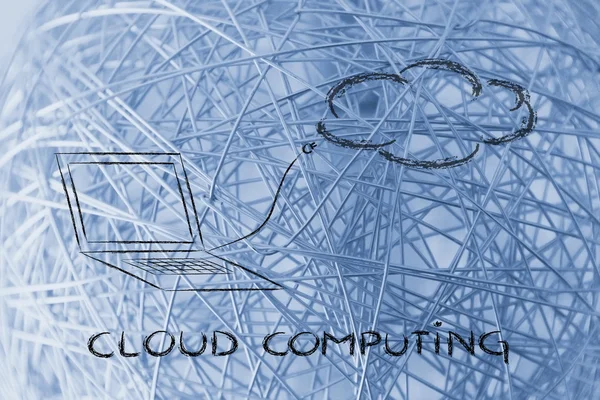 Cloud computing, śmieszne podłączyć i chmura projekt — Zdjęcie stockowe