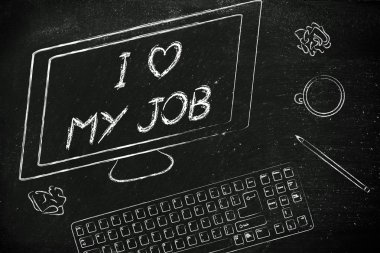 Ben işimi seviyorum diyerek bilgisayar ekranı