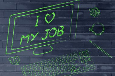 Ben işimi seviyorum diyerek bilgisayar ekranı