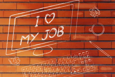 Ben işimi seviyorum diyerek bilgisayar ekranı