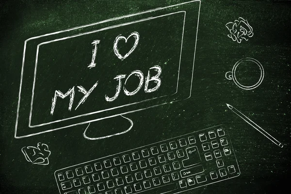 Computer screen saying I love my job — Stock Photo, Image