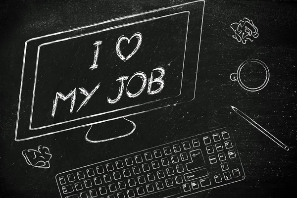 Ben işimi seviyorum diyerek bilgisayar ekranı