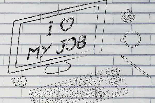 Ben işimi seviyorum diyerek bilgisayar ekranı