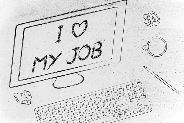 Computerbildschirm sagt, dass ich meinen Job liebe — Stockfoto