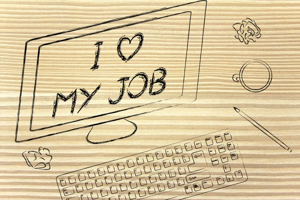 Computerbildschirm sagt, dass ich meinen Job liebe — Stockfoto