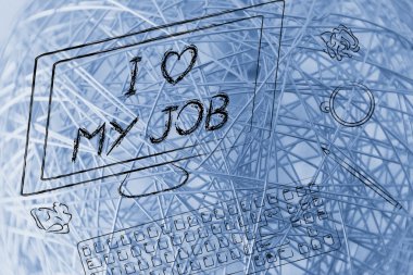 Ben işimi seviyorum diyerek bilgisayar ekranı