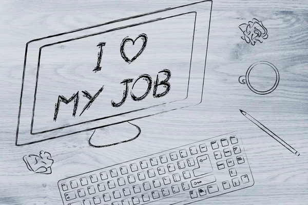 Ben işimi seviyorum diyerek bilgisayar ekranı