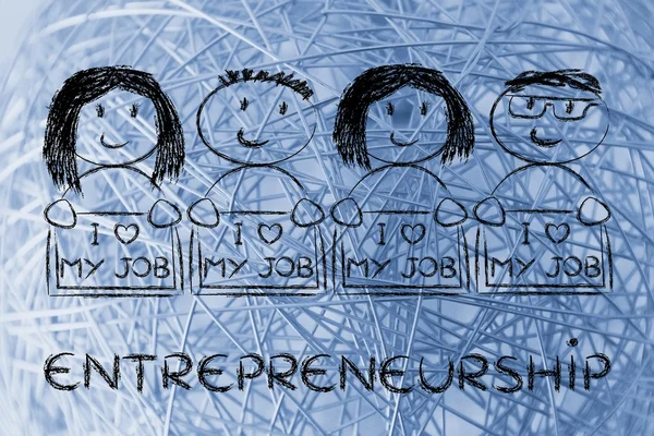 Entrepreneurs holding panels — Stock Photo, Image