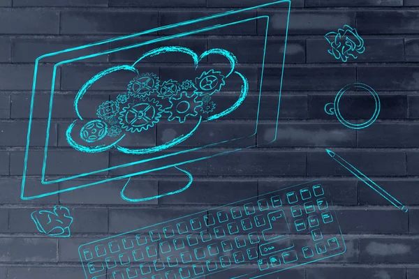 Компьютер с облачными вычислениями — стоковое фото