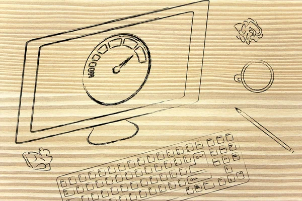 Computer with speedometer — Stock Photo, Image