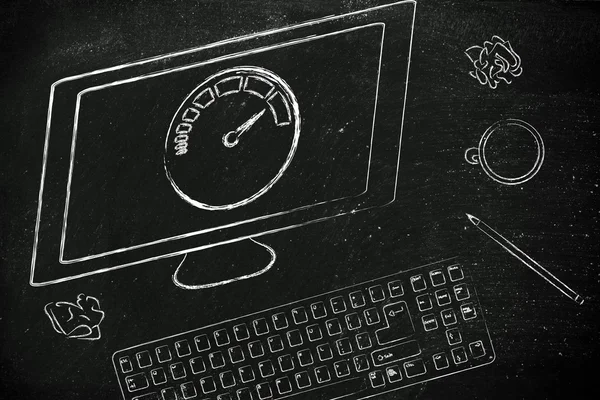 Computer with speedometer — Stock Photo, Image