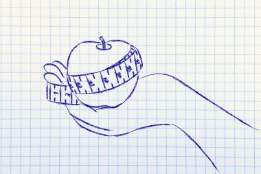 Teyp ölçme ile elma tutan el