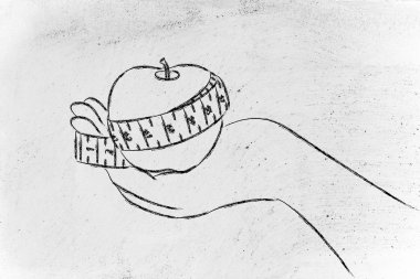 Teyp ölçme ile elma tutan el