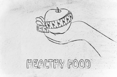 Teyp ölçme ile elma tutan el