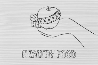 Teyp ölçme ile elma tutan el