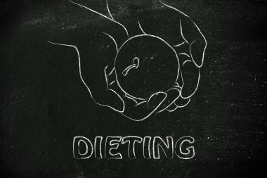 Teyp ölçme ile elma tutan el