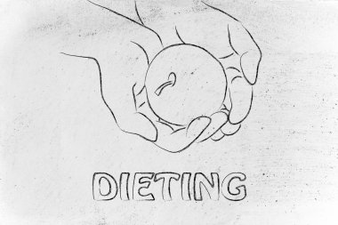 Teyp ölçme ile elma tutan el