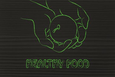 Teyp ölçme ile elma tutan el