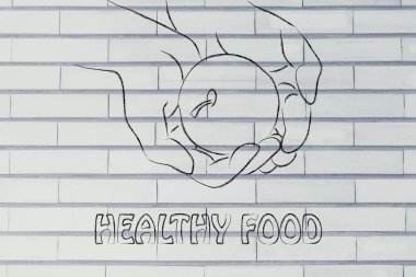 Teyp ölçme ile elma tutan el